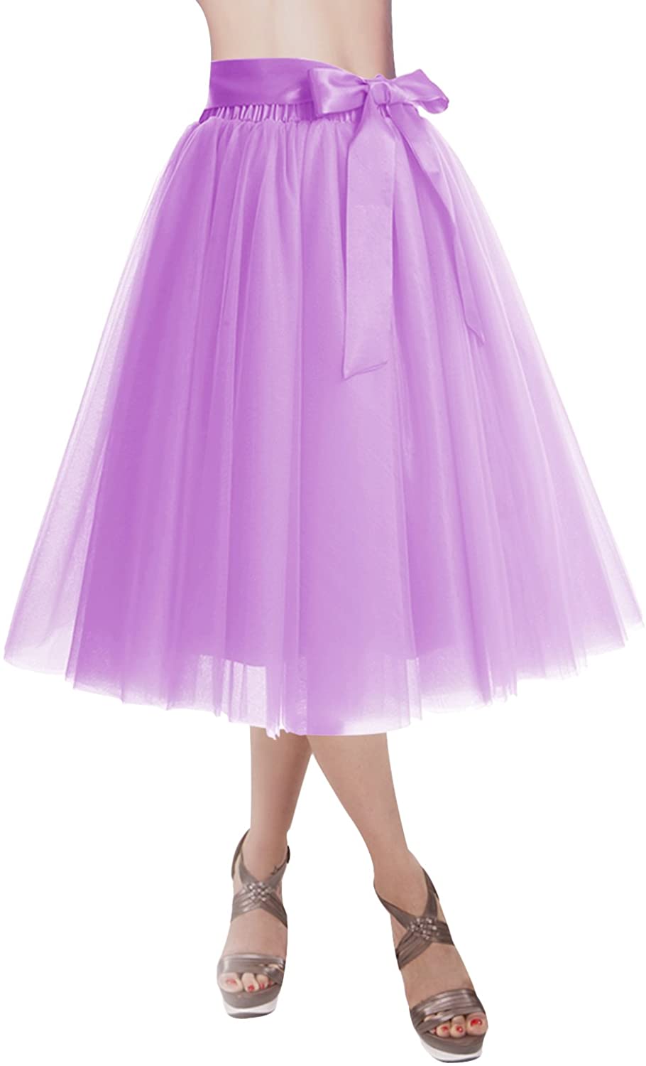 DRESSTELLS Womens Tulle Skirt A Line Tulle Dress Tutu Skirts Knee Length  Adult Layered Short Prom Party Midi Skirt