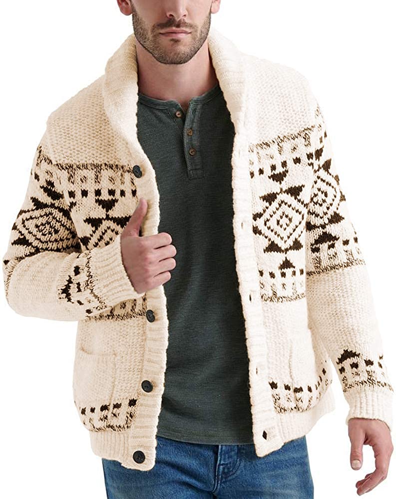 Esobo Men's Shawl Collar Cardigan Sweater Multi-Color Button Down Knitted  Sweate