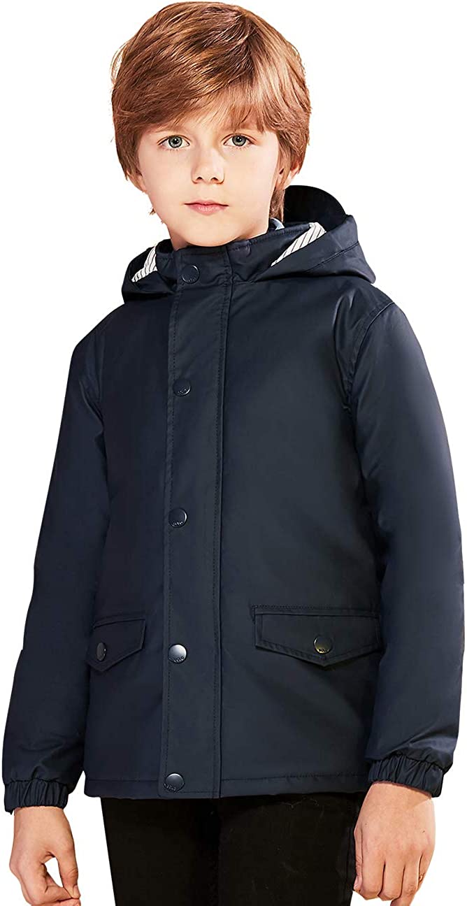 SOLOCOTE Kids Rain Jacket Hooded Lined Rubber RainCoats for Girls Boys Waterproof Windproof Size 5-14Y 