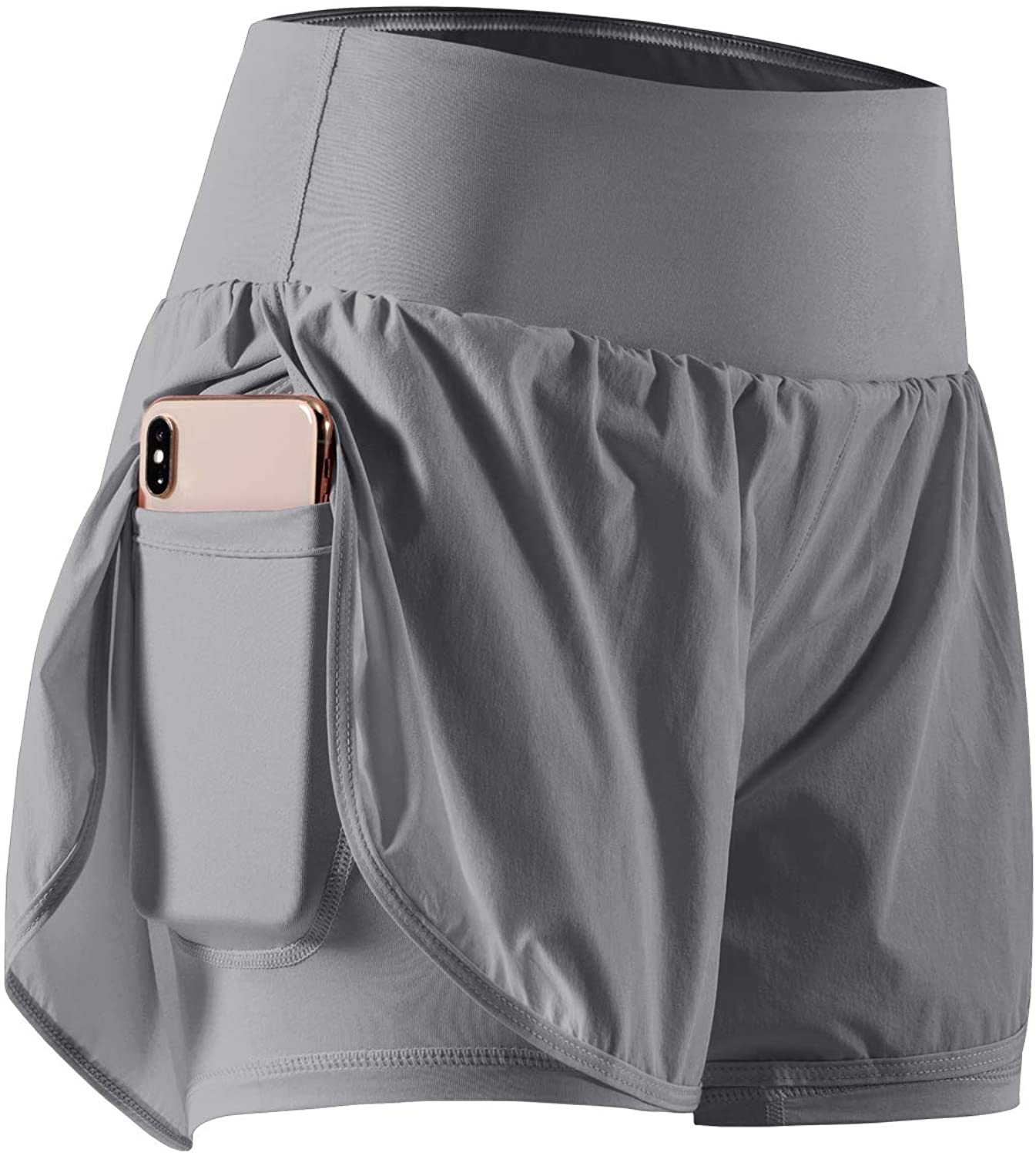 CADMUS 2 in 1 Gray Workout Athletic Gym Running Shorts Womens Size