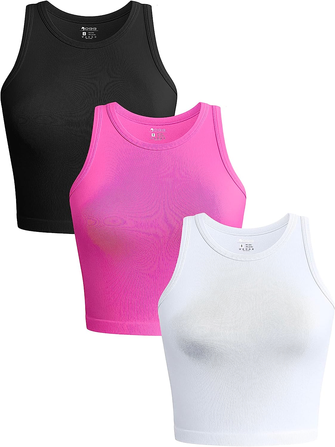 OQQ Women's 3 Piece Tank Tops Ribbed Seamless Workout Exercise