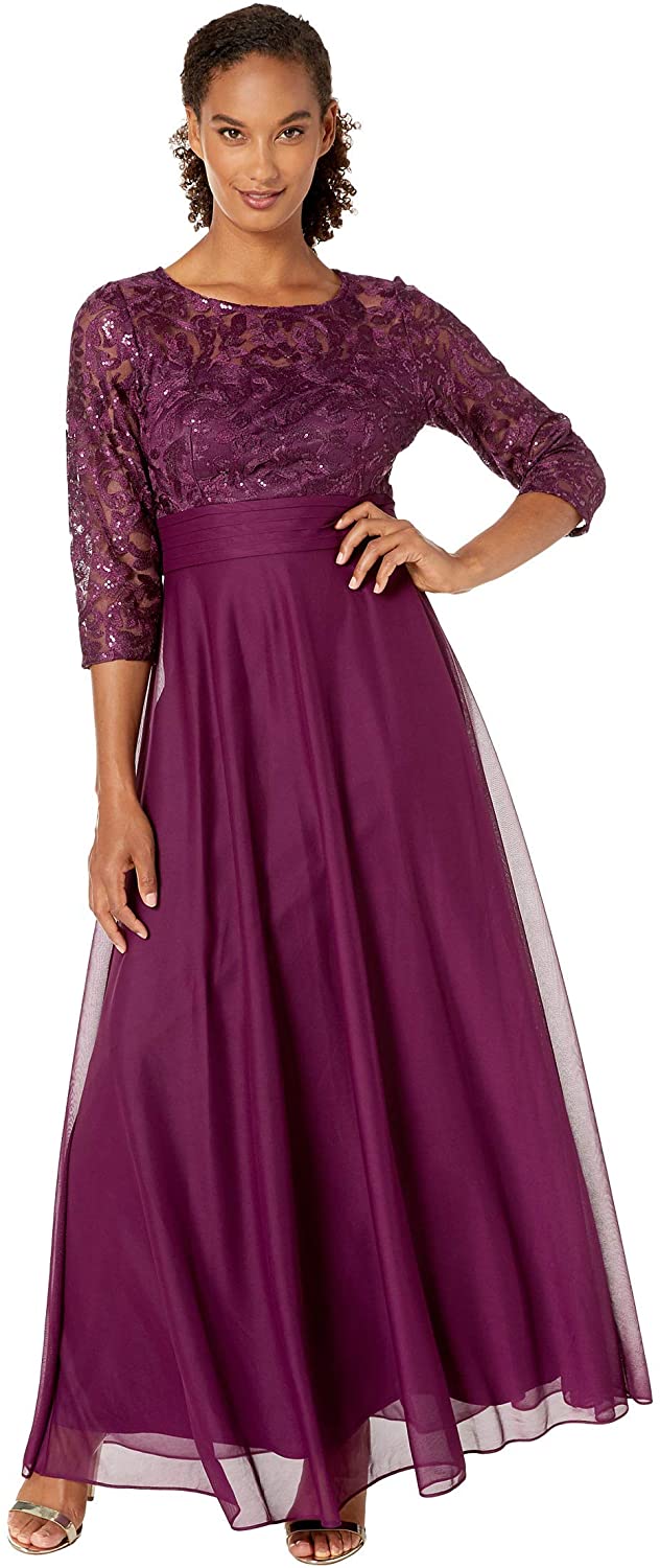 Alex Evenings Women's Long Lace Top Empire Waist Dress