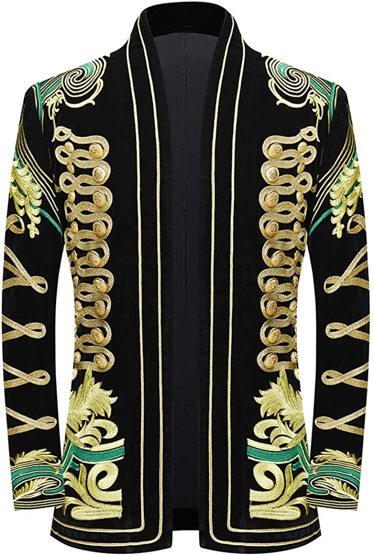 PYJTRL Mens Stylish Court Prince Black Velvet Gold Embroidery