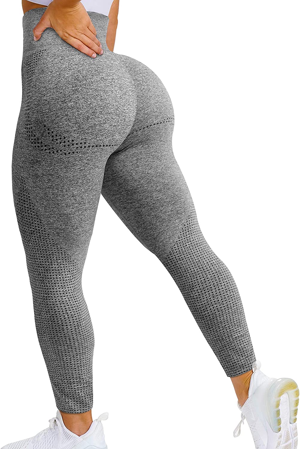 QOQ Women's Seamless Leggings High Waist Gym Running Vital Yoga Pants Butt Lift Workout Tights Tummy Control 