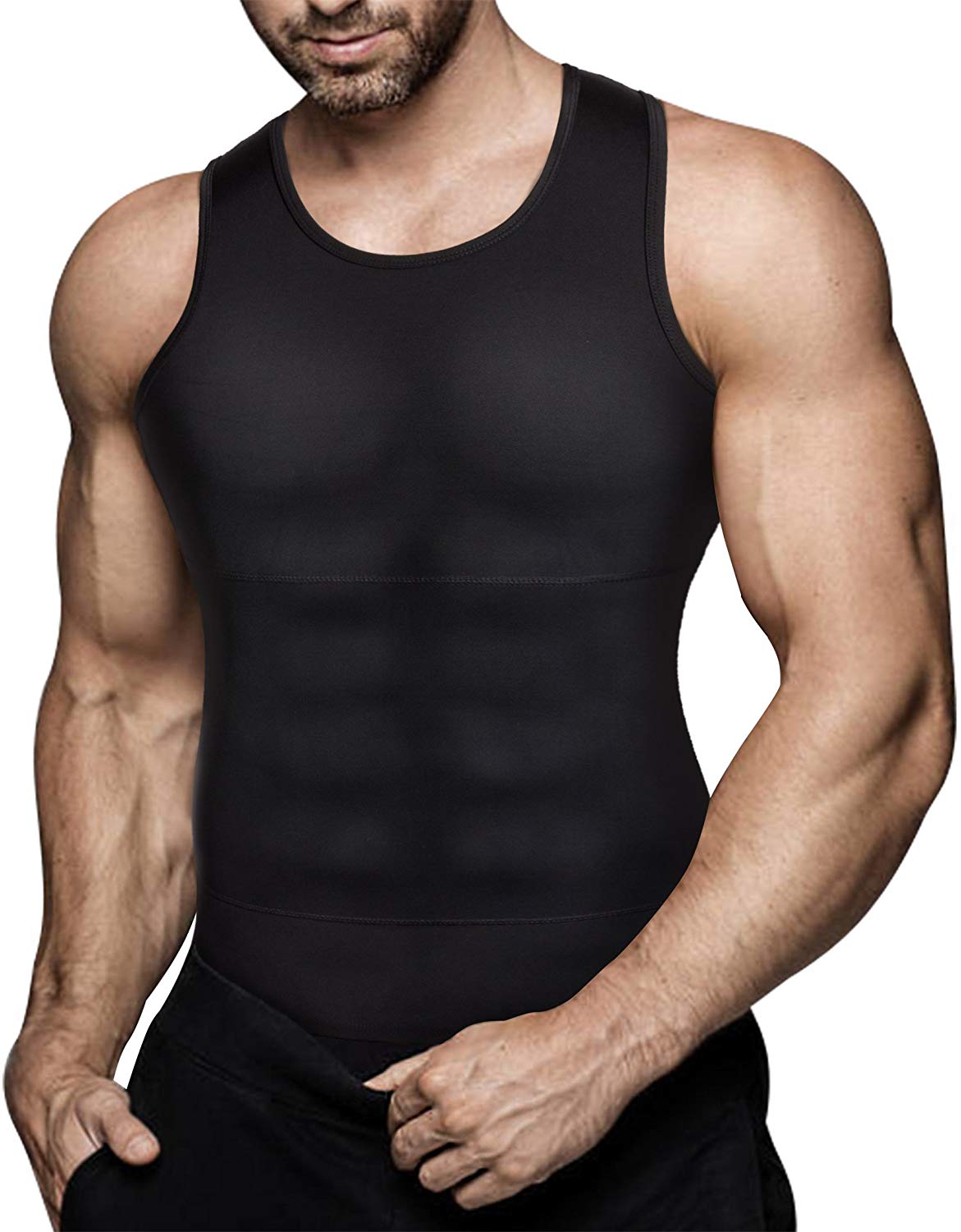 Mens Compression Tank Tops Body Slimming Shaper Shirt Muscle