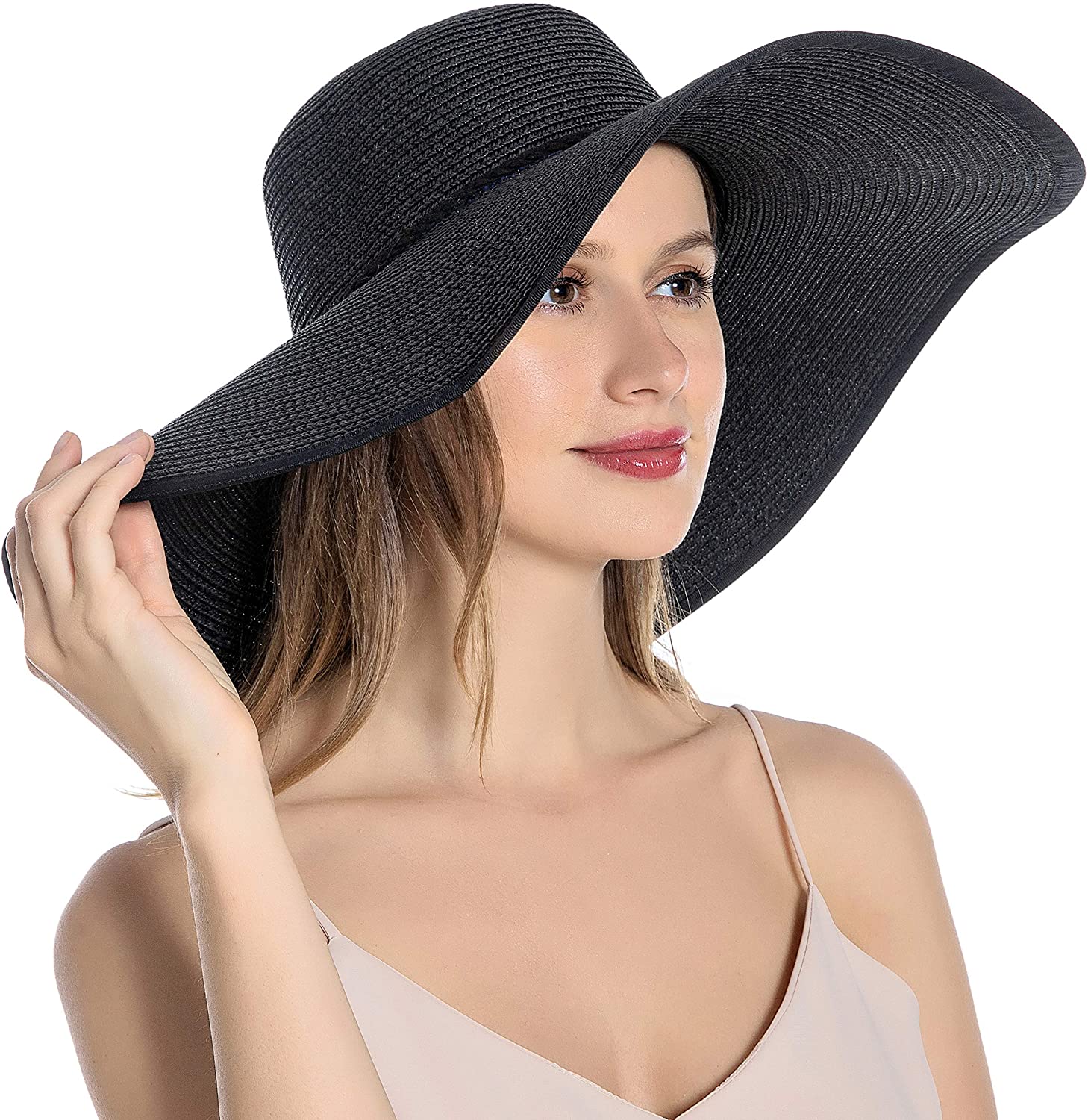 Muryobao Womens Wide Brim Straw Hat Floppy Foldable Roll up Cap Beach Sun Hat for Summer UV UPF50+ 