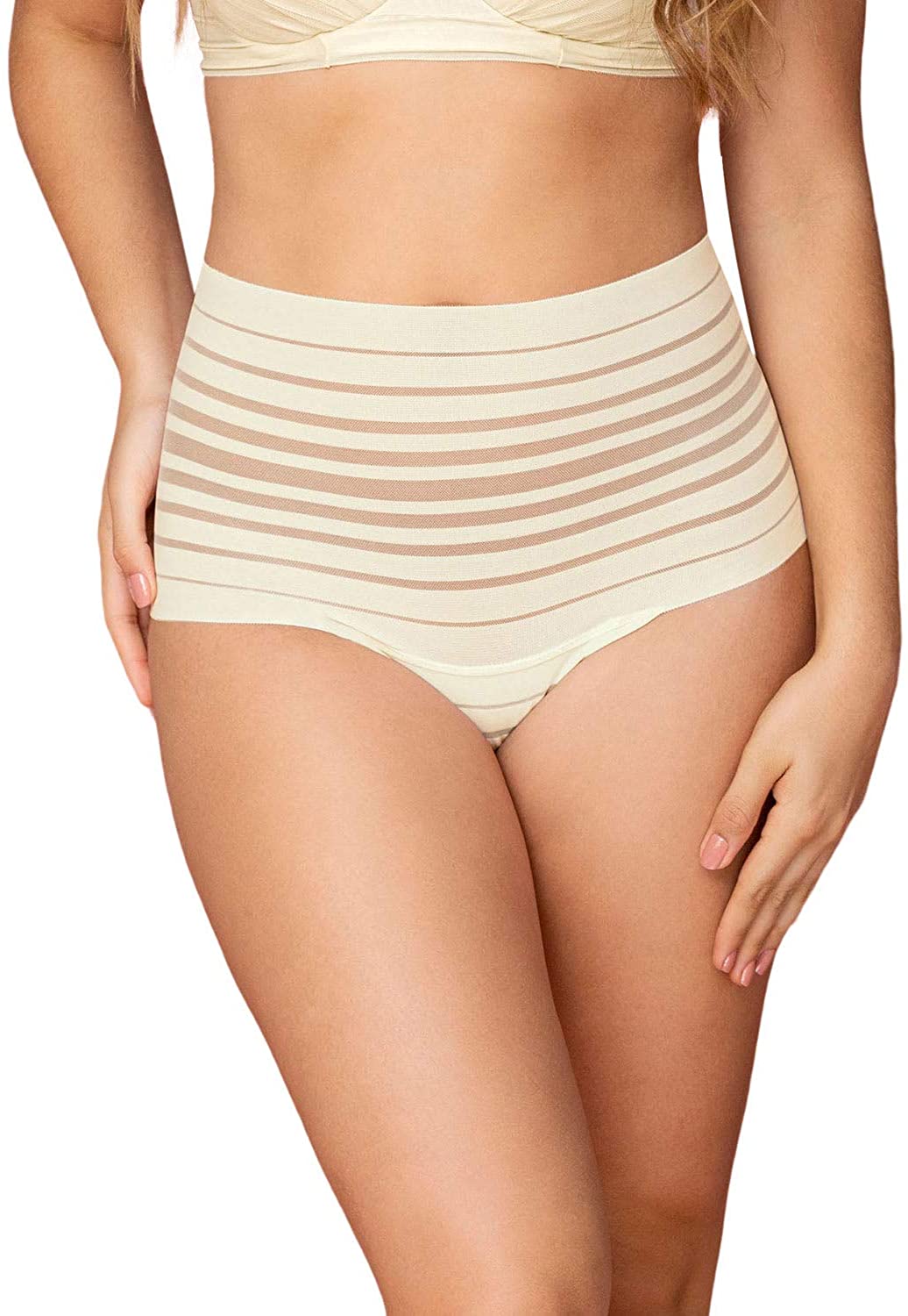 Leonisa Lace Stripe High Waisted Womens Underwear - Tummy Control Cheeky  Hipster Panty