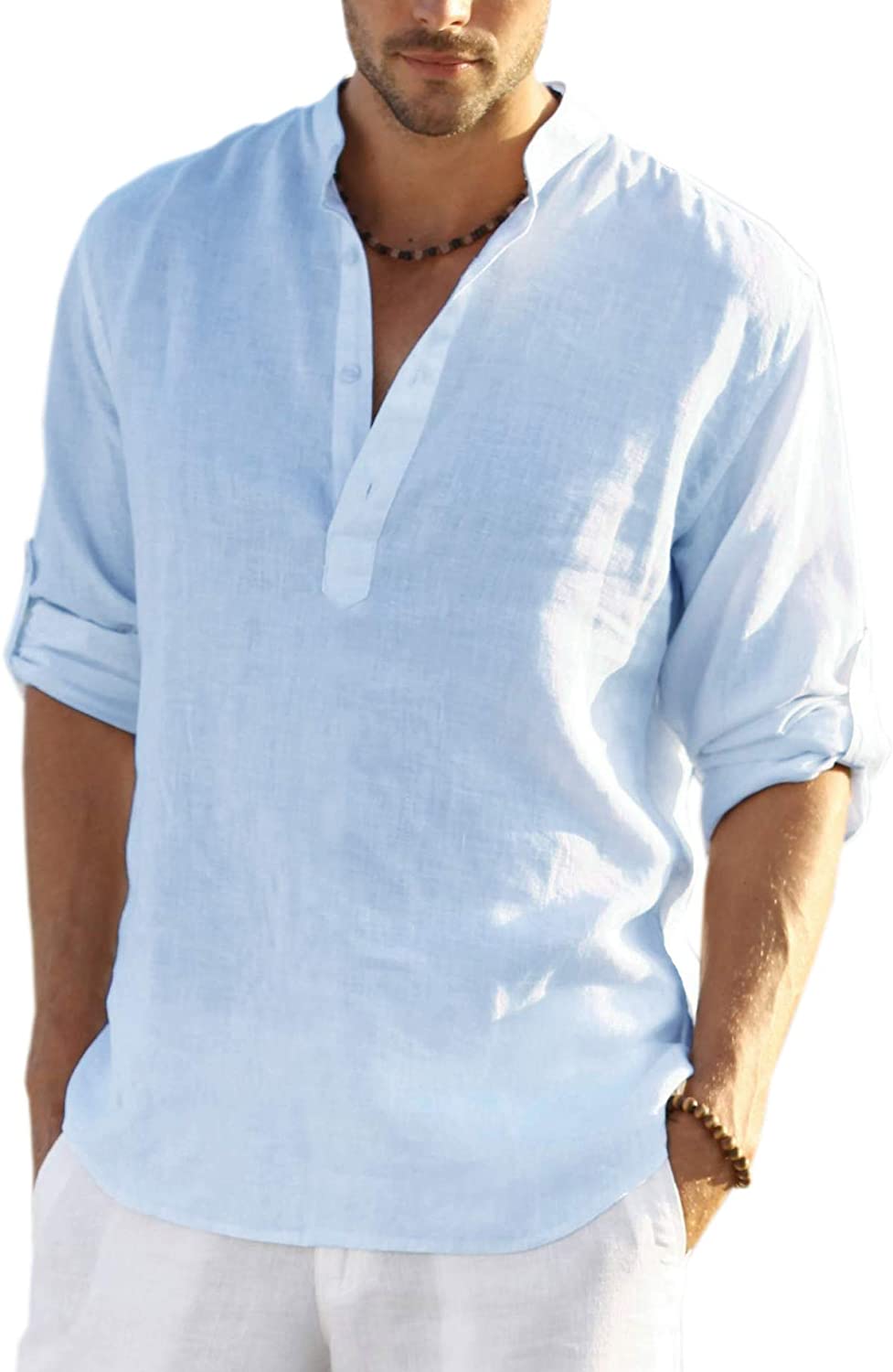 COOFANDY Men's Cotton Linen Henley Shirt Casual Beach Hippie Shirts Long  Sleeve T-Shirts, Beige, Large : : Clothing & Accessories