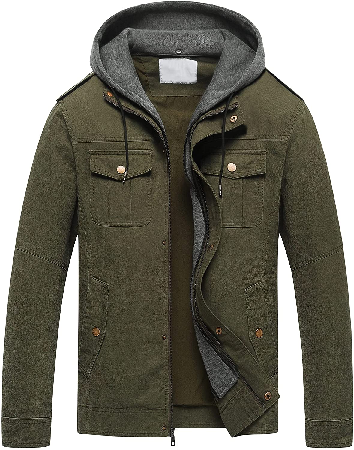 Pursky Men's Military Jacket Casual Washed Cotton Hooded Canvas Coat Fall Coat 