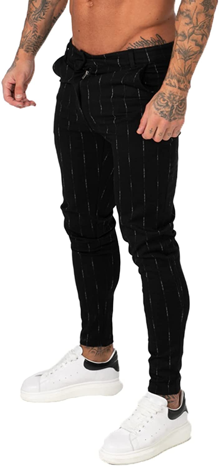 GINGTTO Mens Black Dress Pants Slim Fit Stretch Chinos for Muscle Men  (Black Plain,28) at  Men's Clothing store