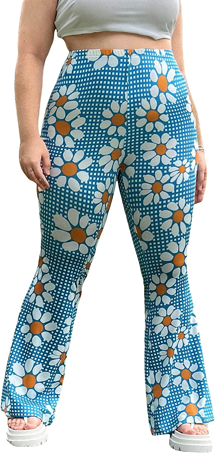 SOLY HUX Women's Print High Waisted Flare Pants Leggings Bell Bottom Wide  Leg Lounge Pants Trousers Floral Multicoloured XXS at  Women's  Clothing store