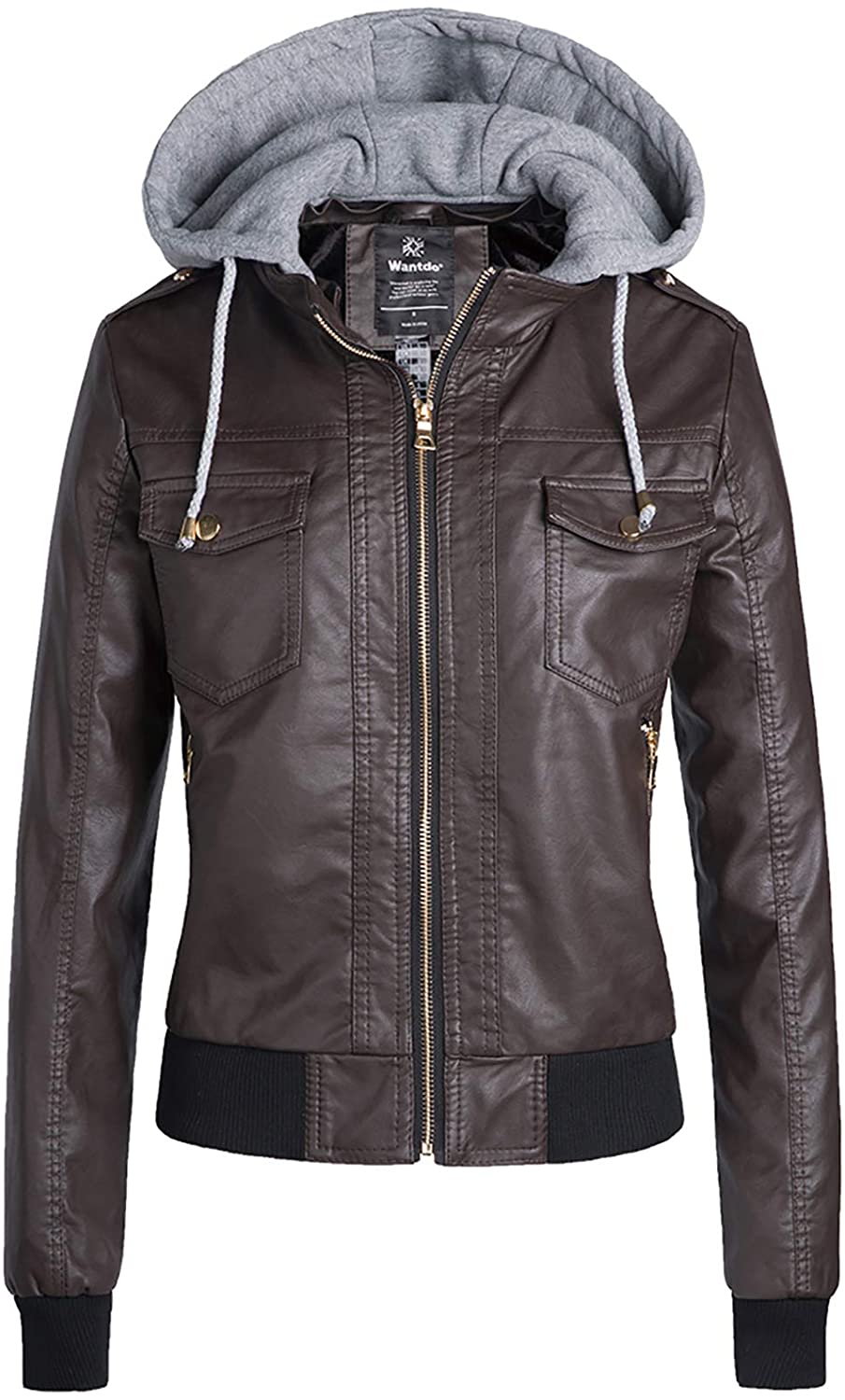 leather jacket with removable hood