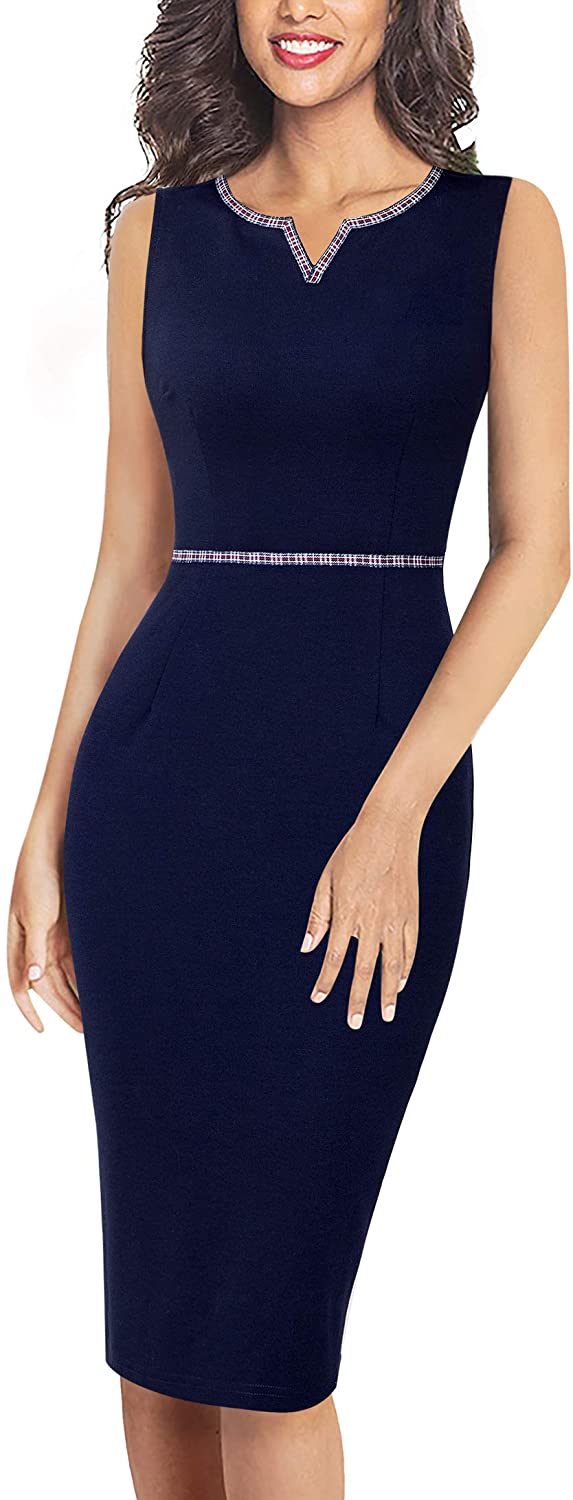 Vfshow Womens V Neck Front Zipper Work Business Office Cocktail Bodycon Pencil Dress