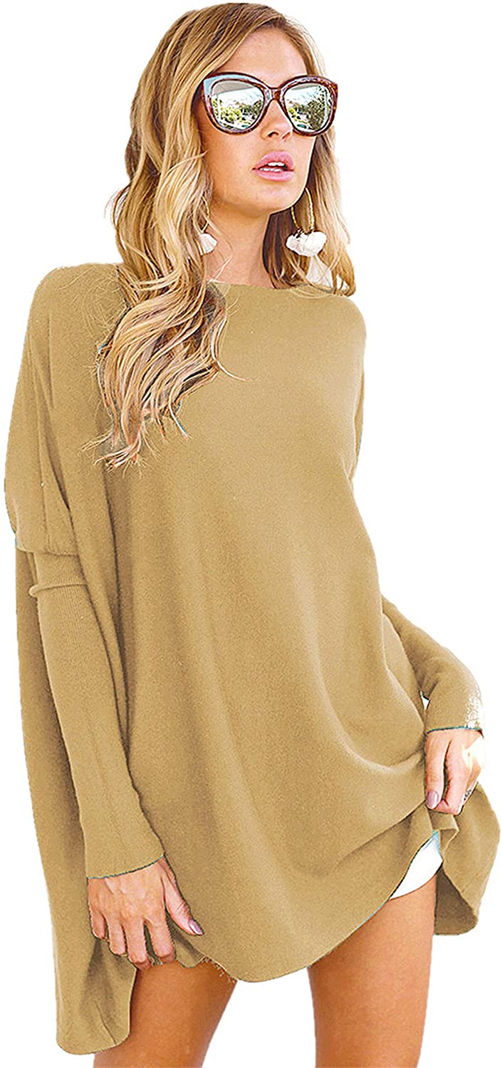 LIYOHON Women's Tunic Tops for Leggings Plain Oversized Shirts Batwing Long  Slee