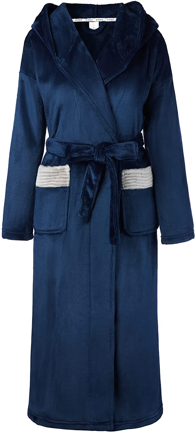 thumbnail 16  - SIORO Womens Plush Robe with Hood, Long Flannel Fleece Bathrobe for women Warm a