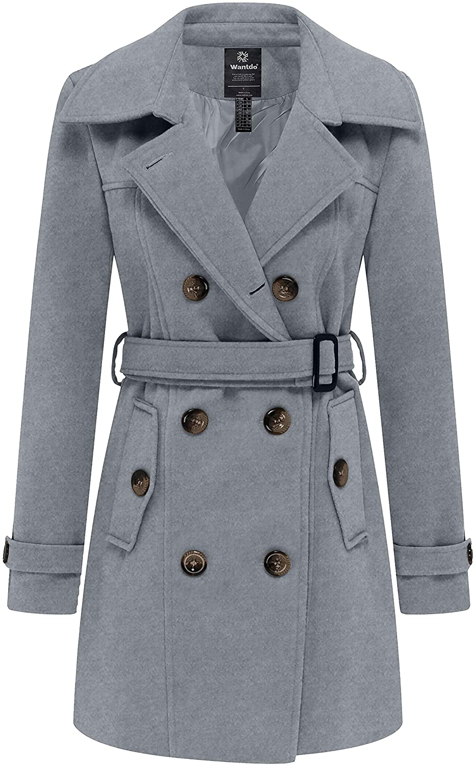 Wantdo Women's Double Breasted Pea Coat Winter Mid-Long Trench Coat with  Belt | eBay