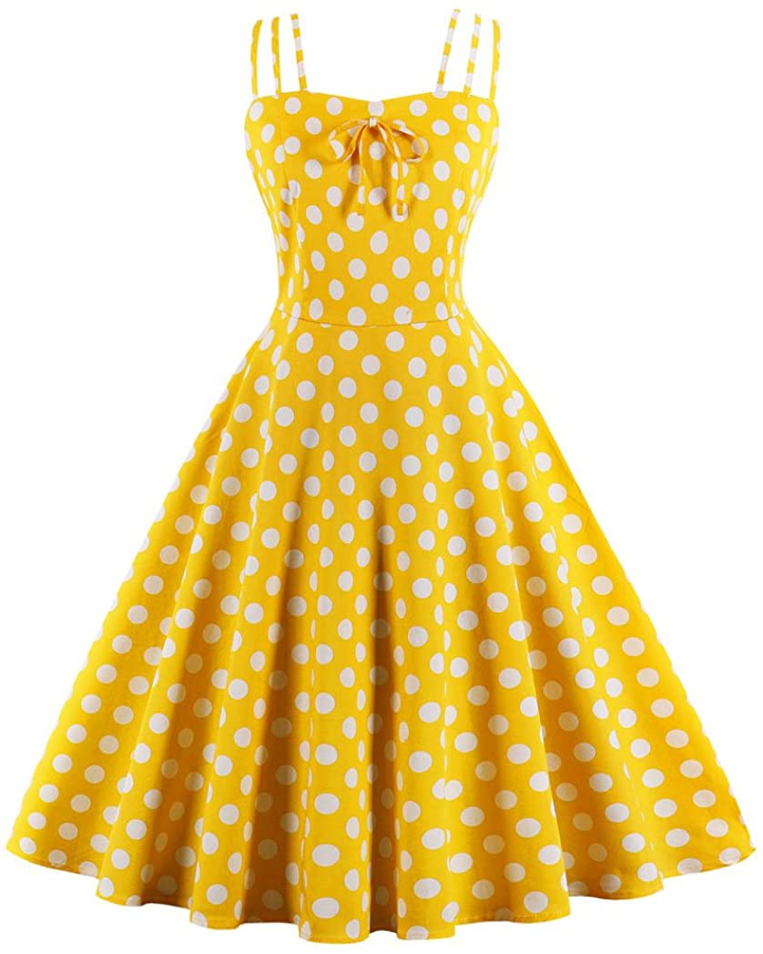 Sofkiny Women's 1950s Vintage Dress Polka Dot Cocktail Swing Dress with Short Sleeves