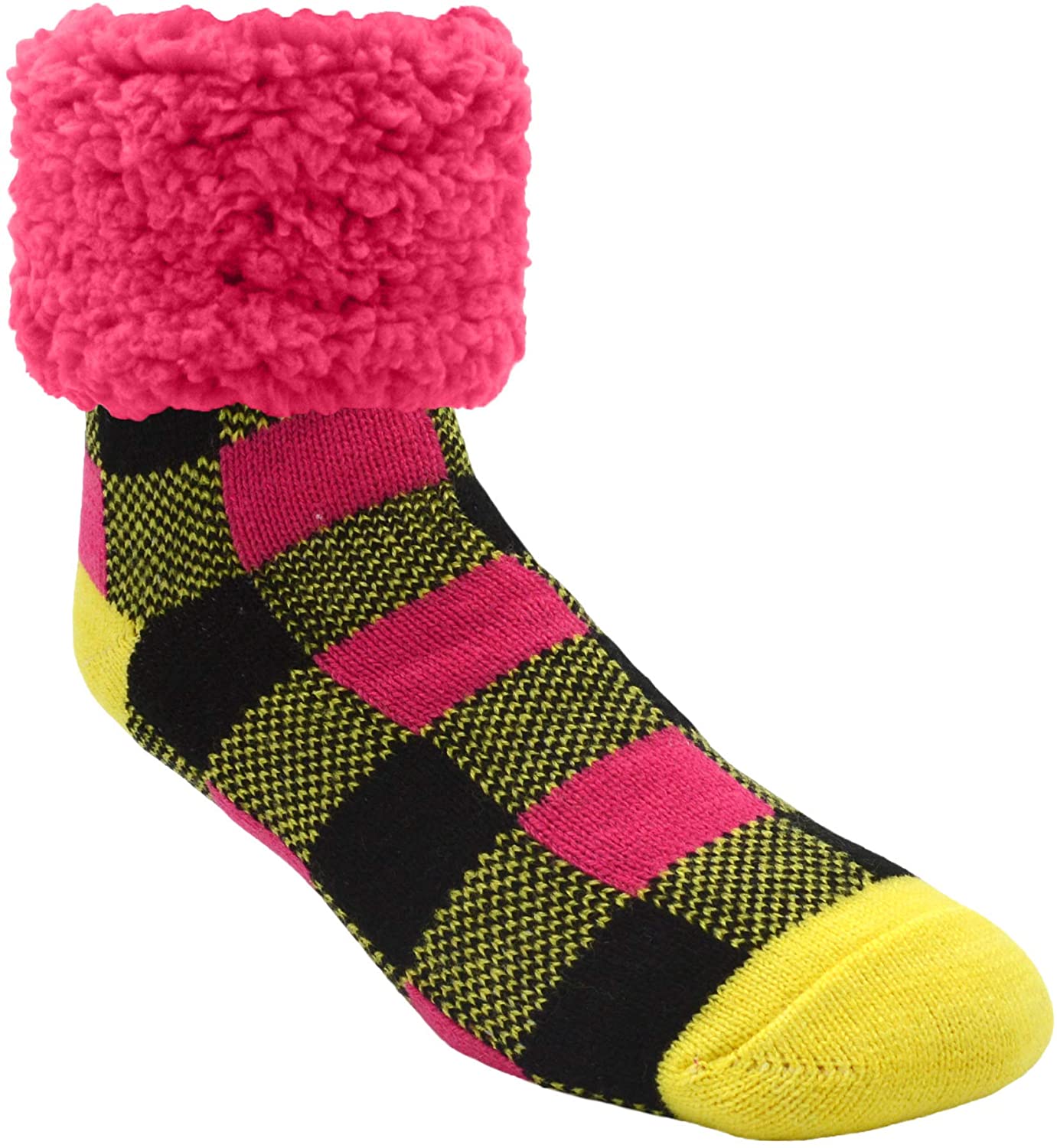 Pudus Cozy Winter Slipper Socks Women & Men w Non-Slip Grippers Faux Fur Sherpa 