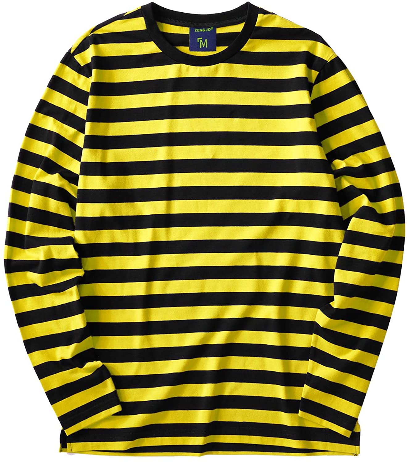 Zengjo Men's Casual Cotton Spandex Striped Crewneck Long-Sleeve T-Shirt Basic Pullover Stripe tee Shirt