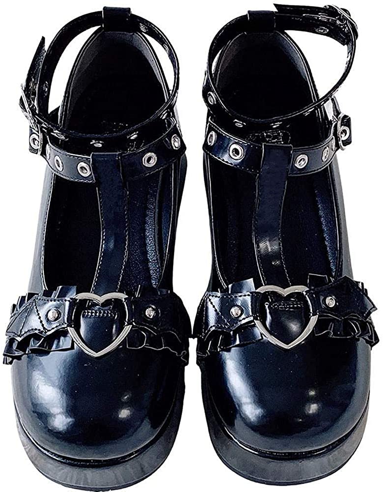 AOSPHIRAYLIAN Womens T-Strap Chunky Heel Goth Platform Mary Jane Lolita Shoes Dress Pumps Shoes Cosplay 