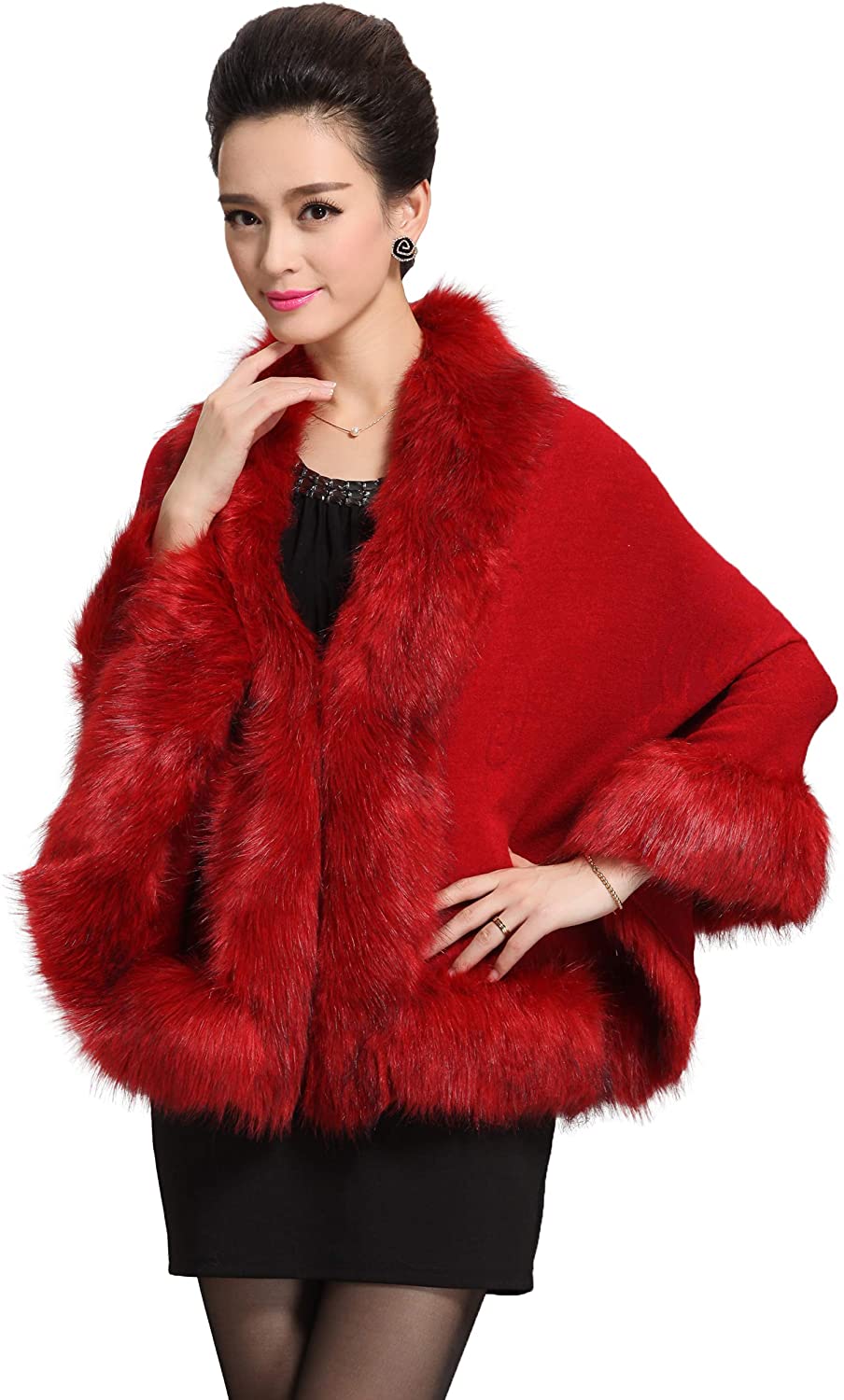 Best Deal for Caracilia Women Faux Fur Coat Jacket Wrap Cape Shawl for