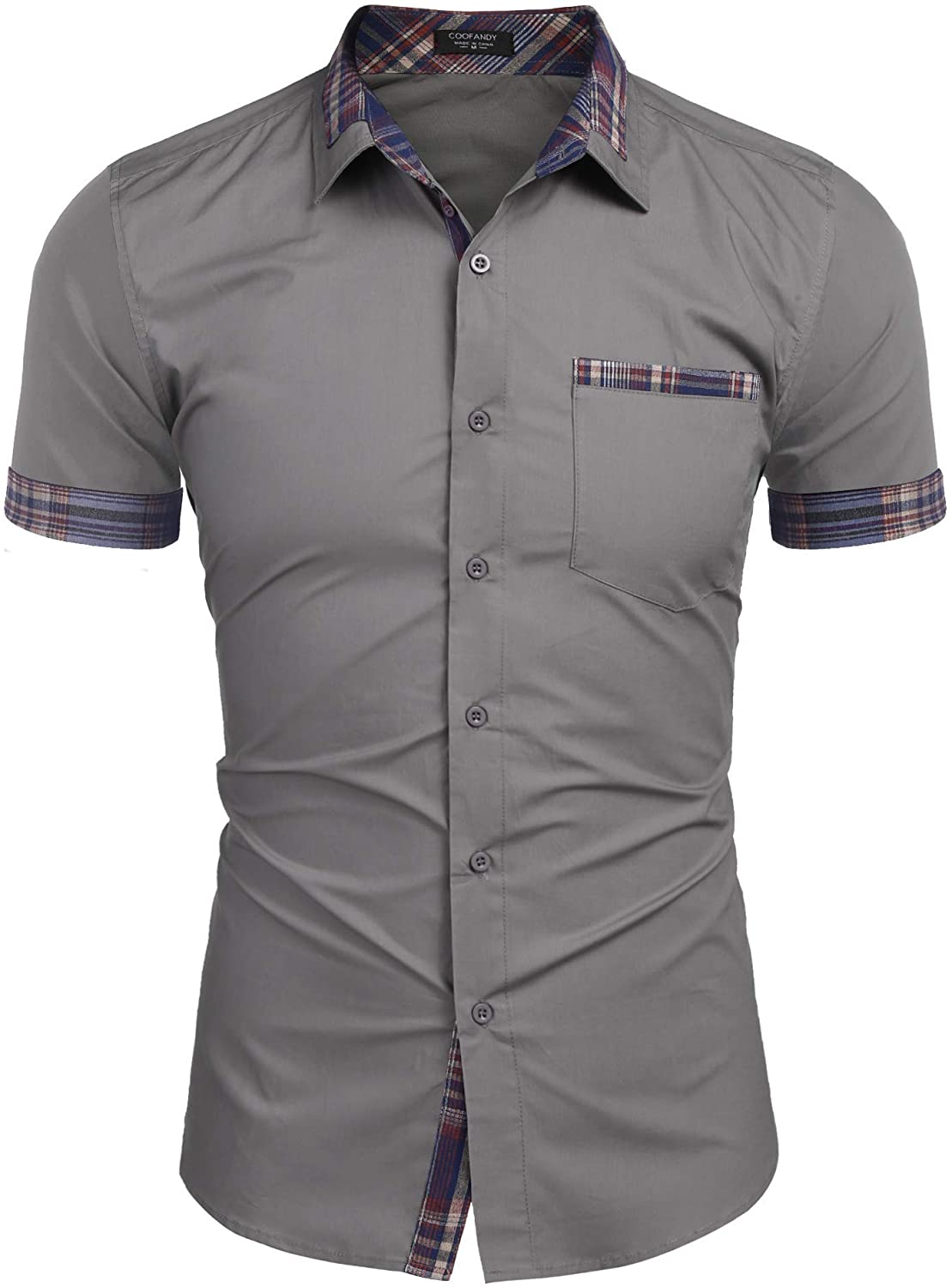 COOFANDY Men's Casual Short Sleeve Dress Shirt Plaid Collar Cotton Button Down Shirt 