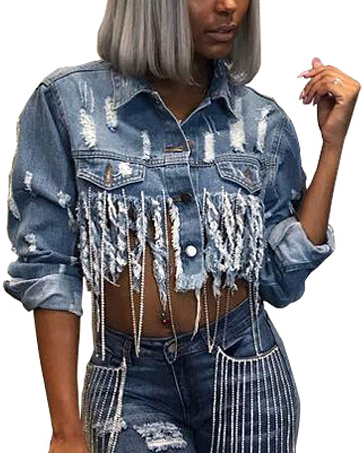 SeNight Women's Long Sleeve Denim Jean Jacket