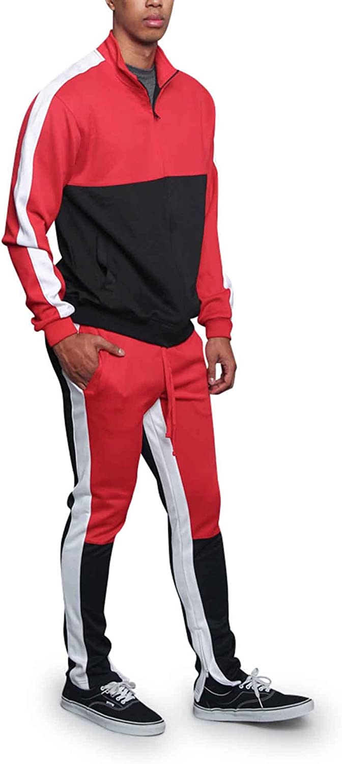 G-Style USA Men's Side Stripe Zipper Jacket Drawstring Waistband Tracksuit