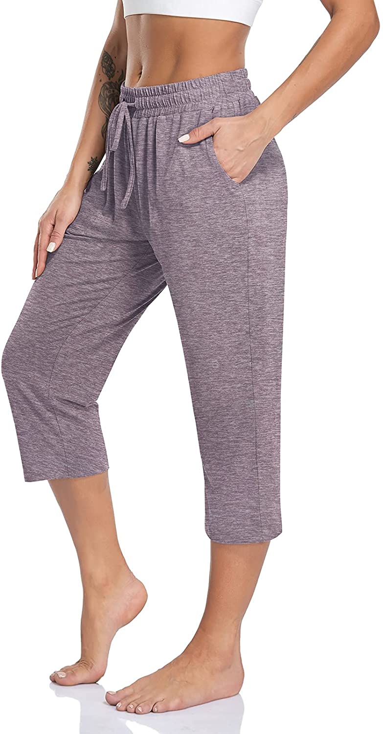 TARSE Women's Capri Yoga Pants Loose Soft Drawstring Workout