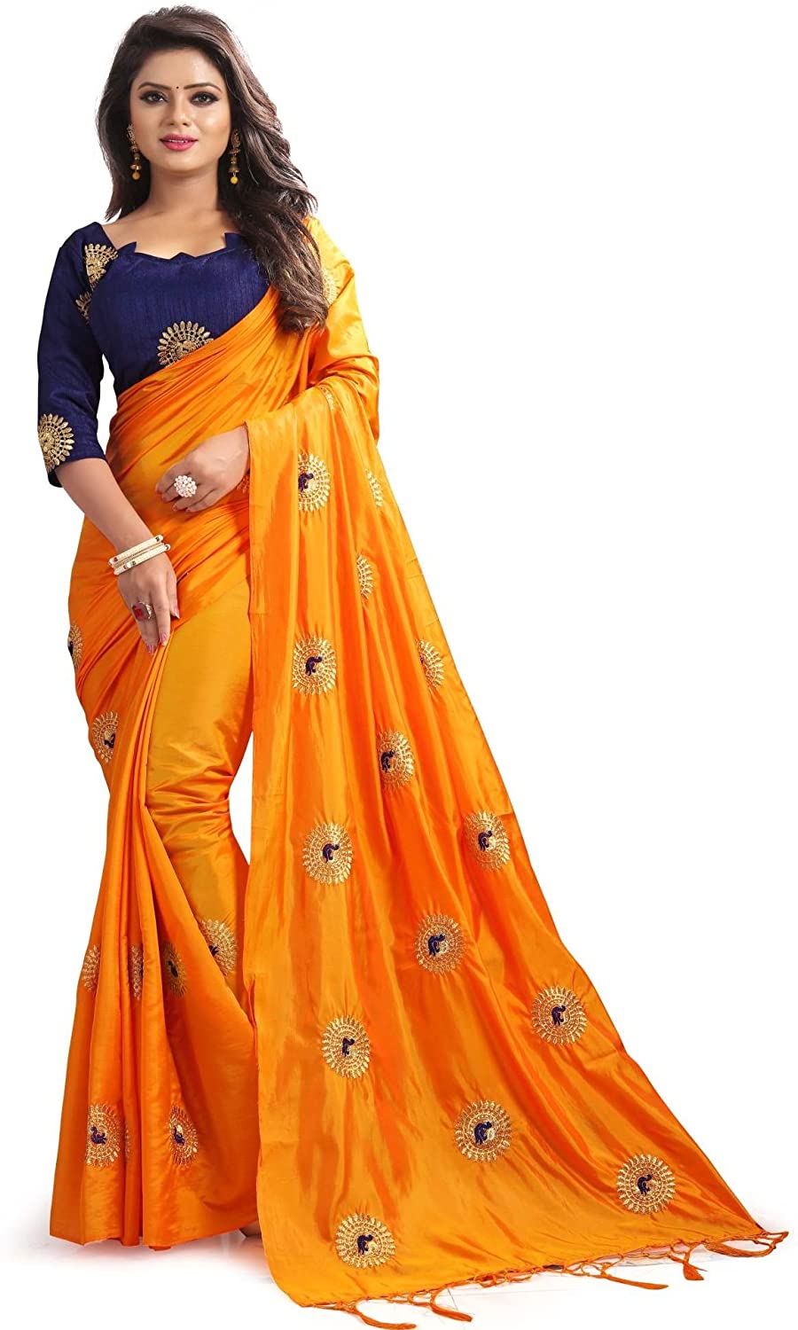 kfgroup Womens Paper Silk Embroidered Saree Indian Ethnic Dresses Wedding Sari with Blouse