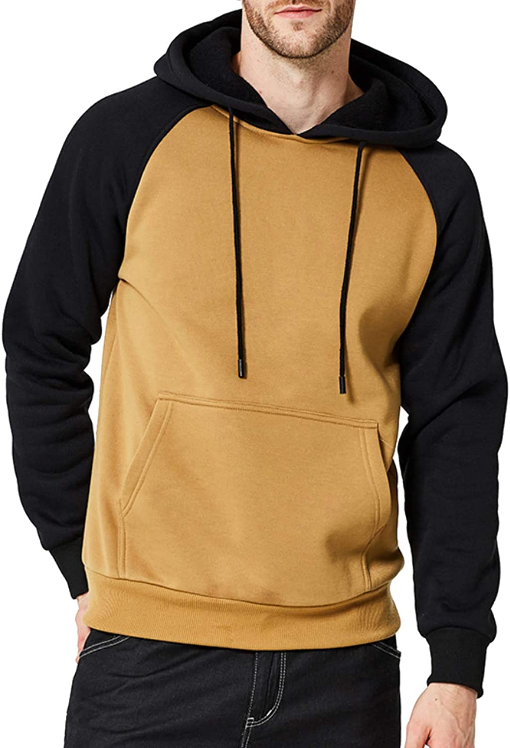 Men's Hoodies Contrast Color Pullover with Pockets Casual Loose Sweatshirt Long Sleeve Comfy Sport Outwear