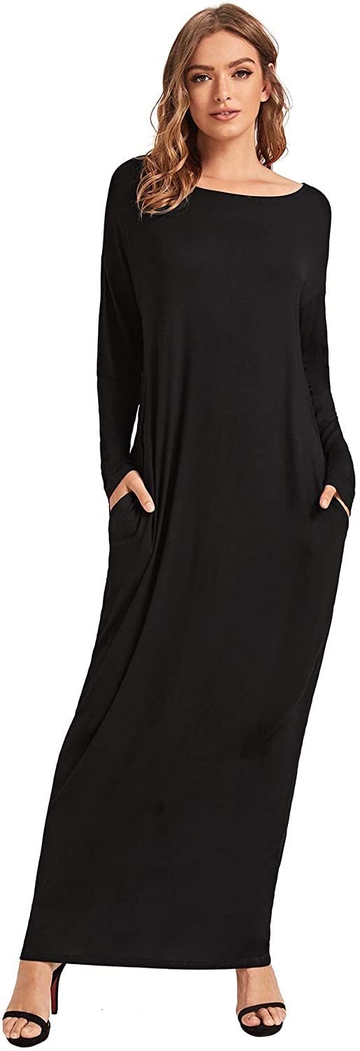 Verdusa Women's Long Sleeve Pocketed Loose Long Lounge Maxi Dress | eBay