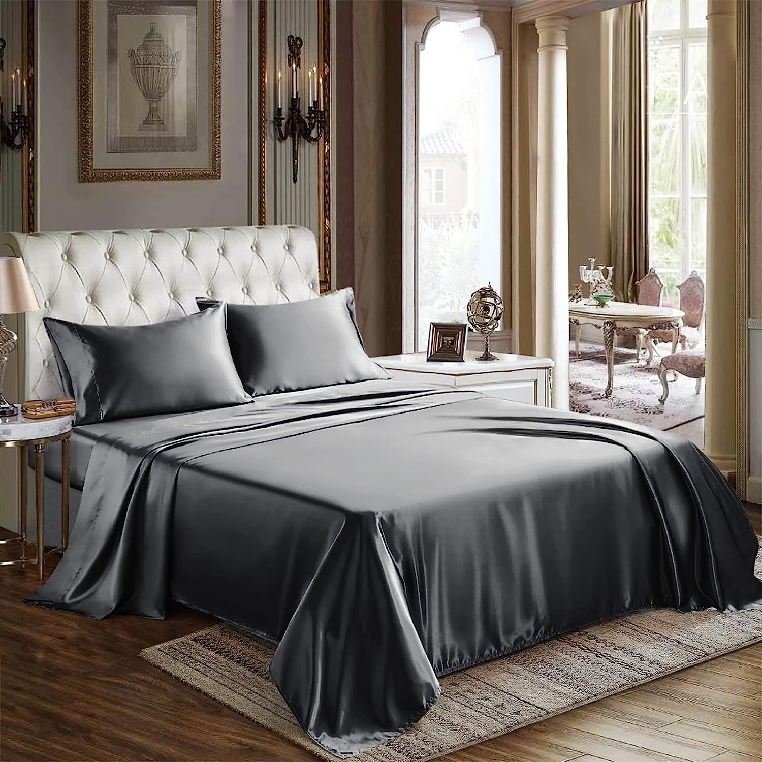 CozyLux Satin Sheets Twin Extra Long (XL) Size - 3 Piece Light