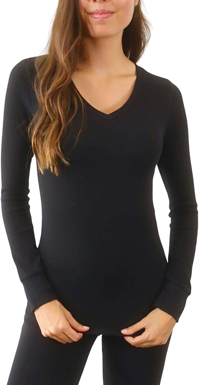  Pure Look Womens Long Sleeve Waffle Knit Stretch