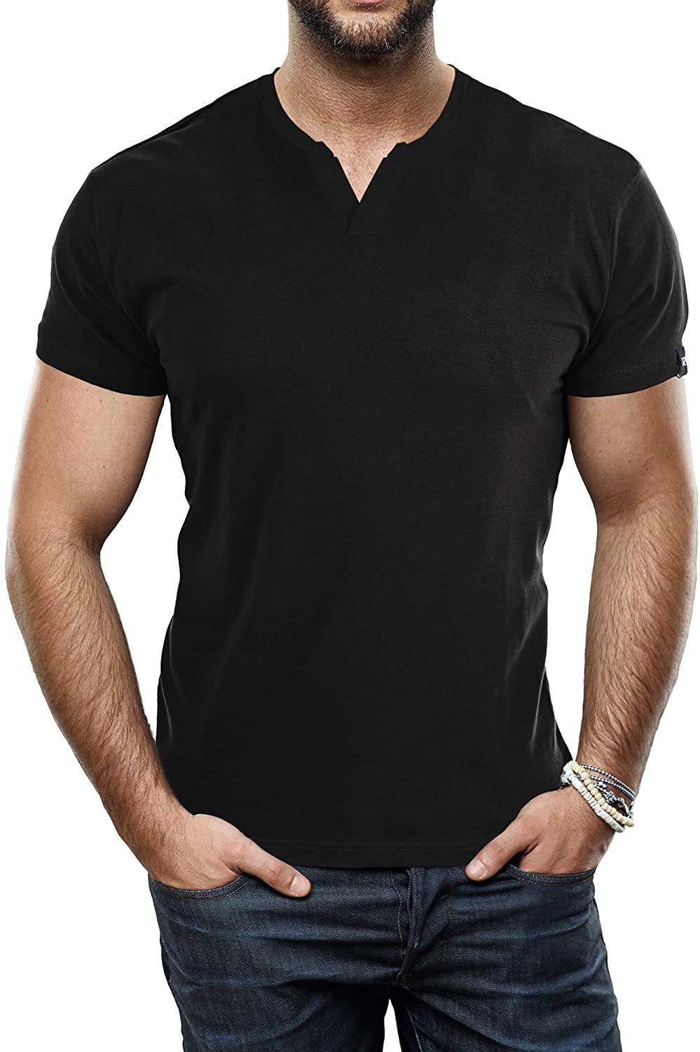 X RAY Men's Short Sleeve Solid Color Slim Fit Slit V-Neck T-Shirt 