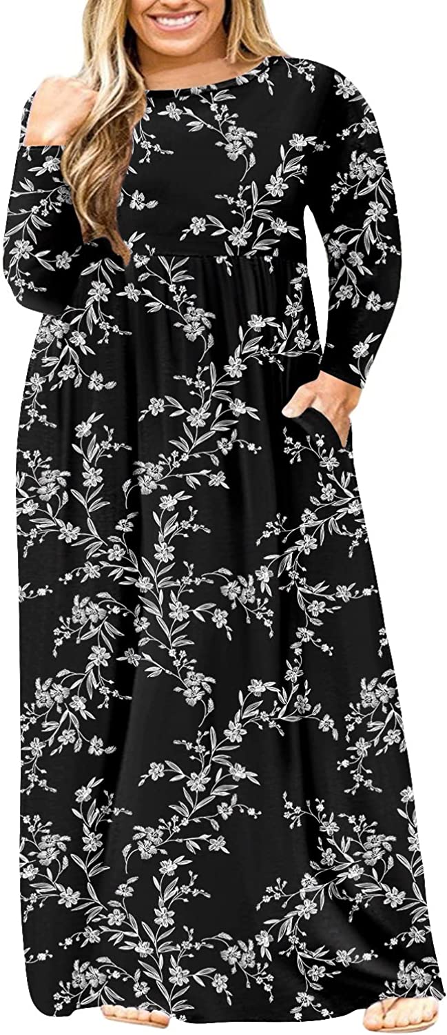 BISHUIGE Womens XL-6XL Casual Plus Size Maxi Dresses with Pockets XL, Black  Campanula at  Women's Clothing store