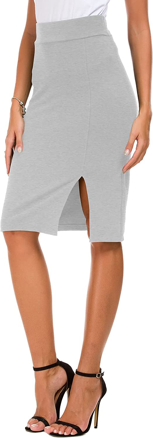 Urban CoCo Women's Elastic Waist Side Slit Hem Bodycon Midi Pencil Skirt 