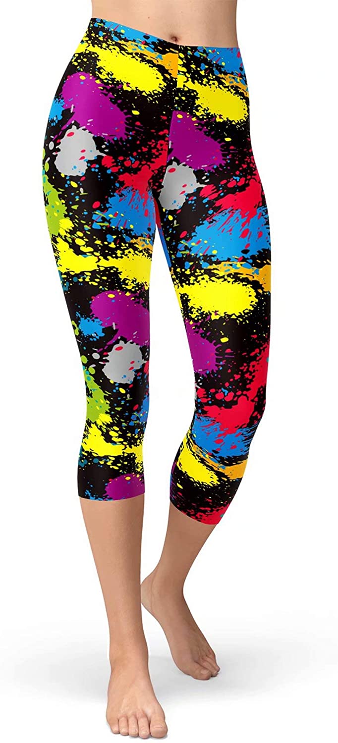 sissycos Women's 80s Capri Leggings Artistic Splash Printed Buttery Soft  Cropped Stretch Pants 21 : : Clothing, Shoes & Accessories
