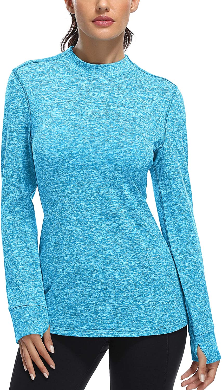 Fulbelle Women's Fleece Thermal Tops Long Sleeve Mock Neck Running Shirts with Thumbhole 
