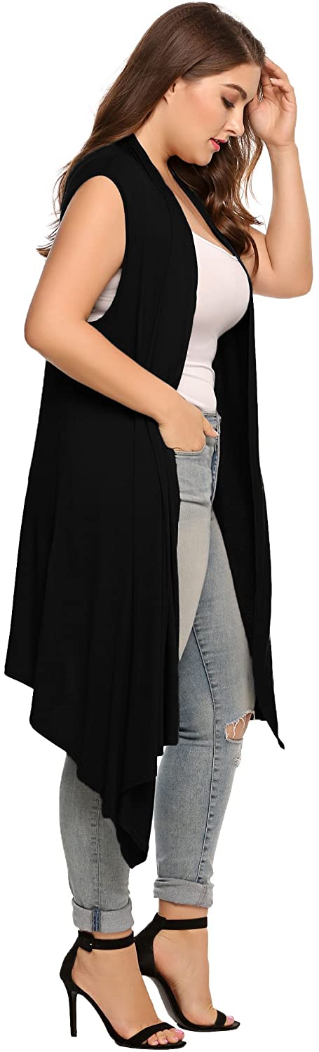 IN'VOLAND Womens Plus Size Sleeveless Cardigan Vest Long Duster ...