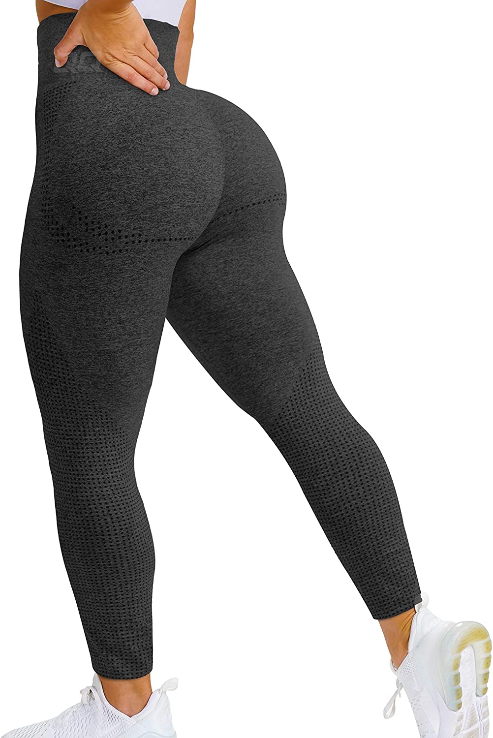 QOQ Women's Seamless Leggings High Waist Gym Running Vital Yoga Pants Butt Lift Workout Tights Tummy Control 