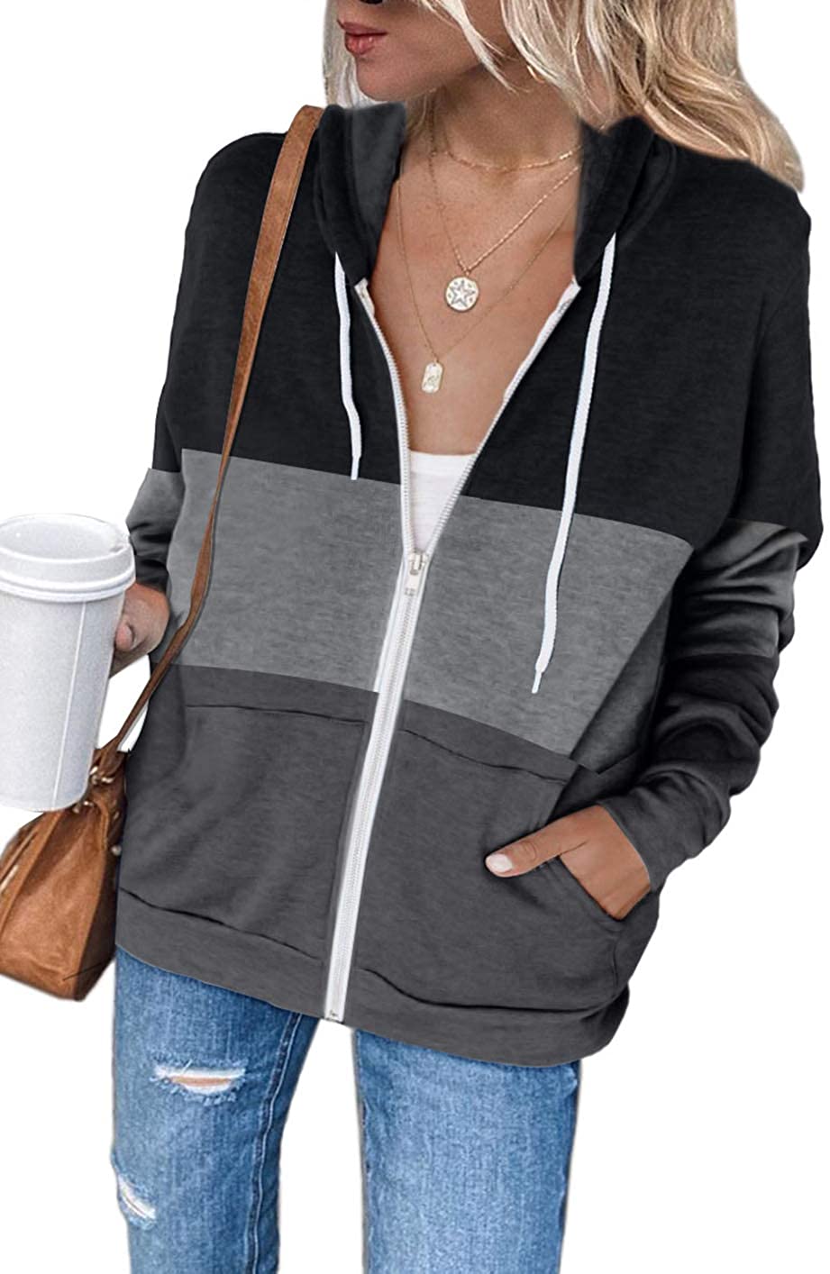 Shawhuwa Womens Long Sleeve Hooded Sweatshirt Hoodies Zip Up Track Jacket with Pockets 