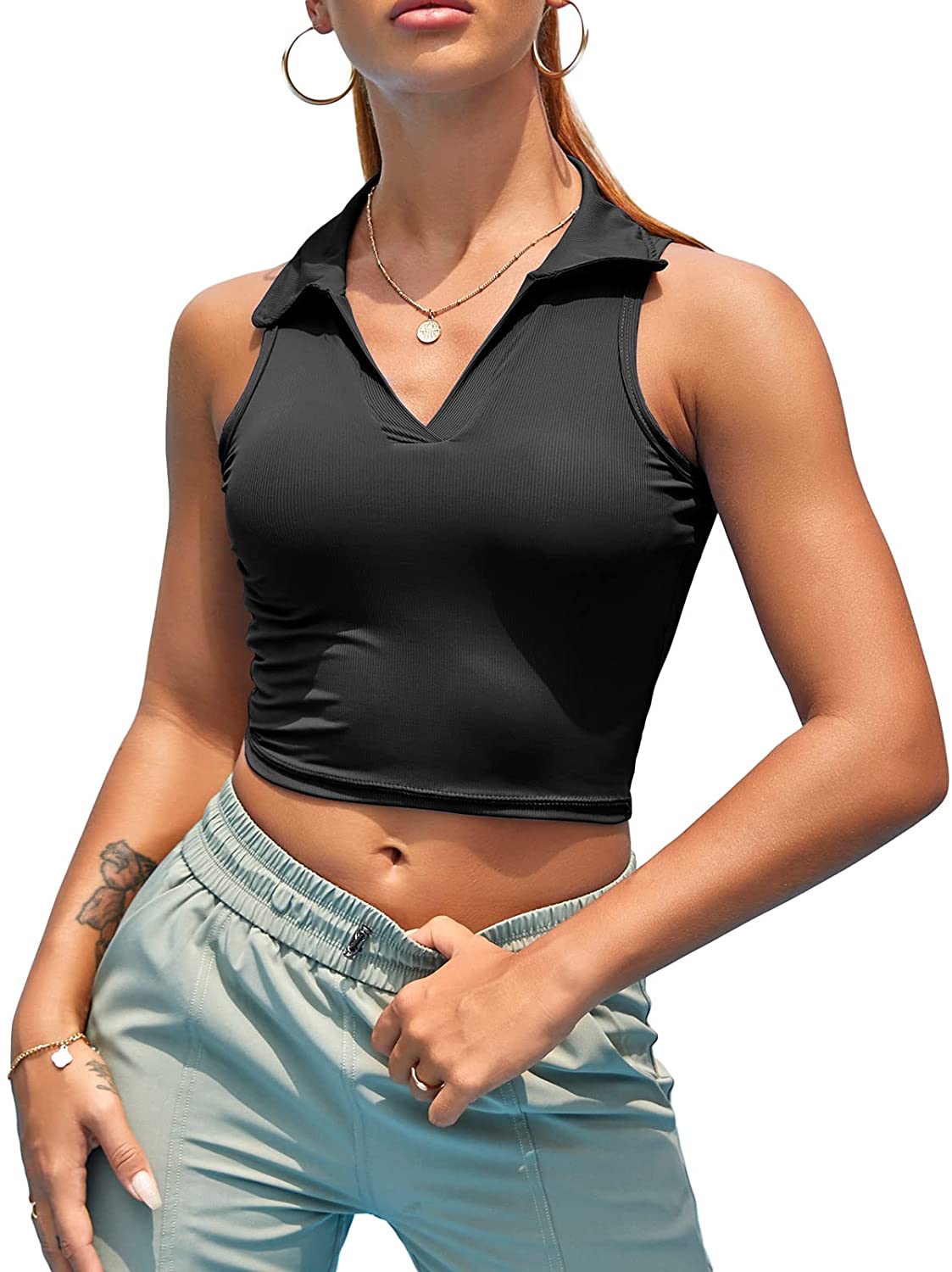 Women Workout Crop Top Built in Bra Ribbed Athletic Tank Tops Casual  Sleeveless