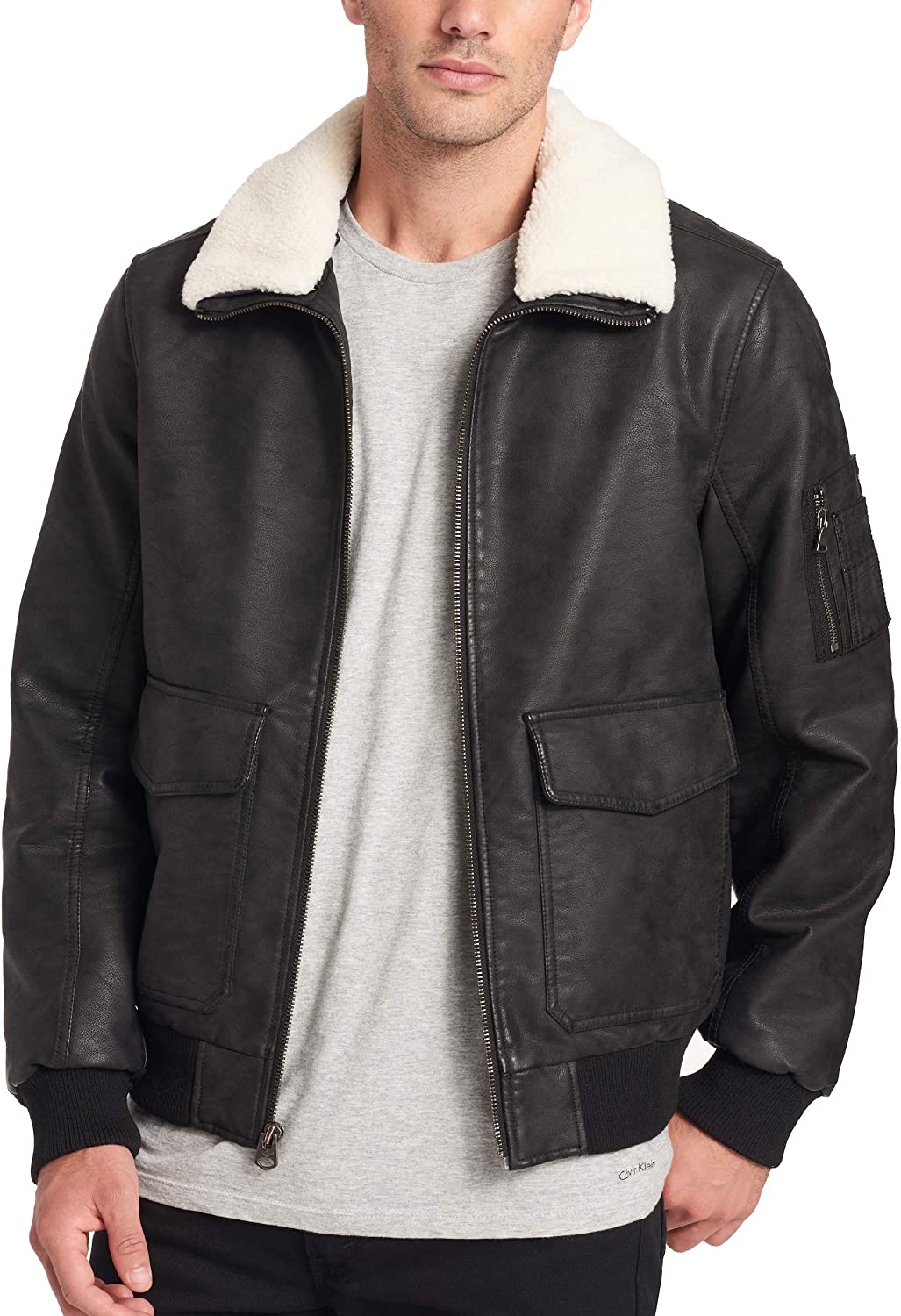 Buy Dockers Men's Maverick Faux Leather Sherpa Collar Aviator Bomber ...