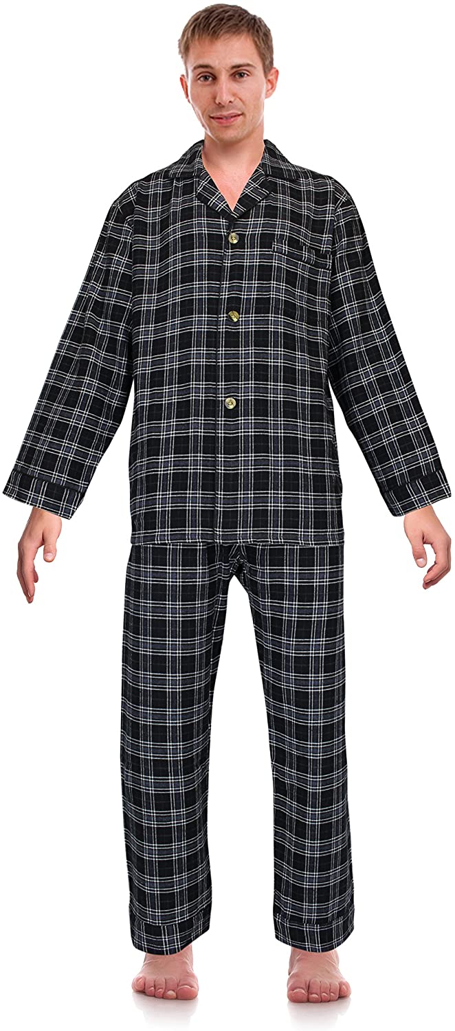 CRYYU Mens 100% Cotton Flannel Winter Print Pajama Set