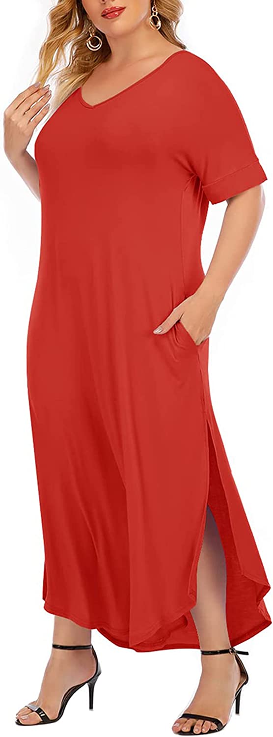 GXLU Women's Plus Size Summer Maxi Dresses Short Sleeve Casual