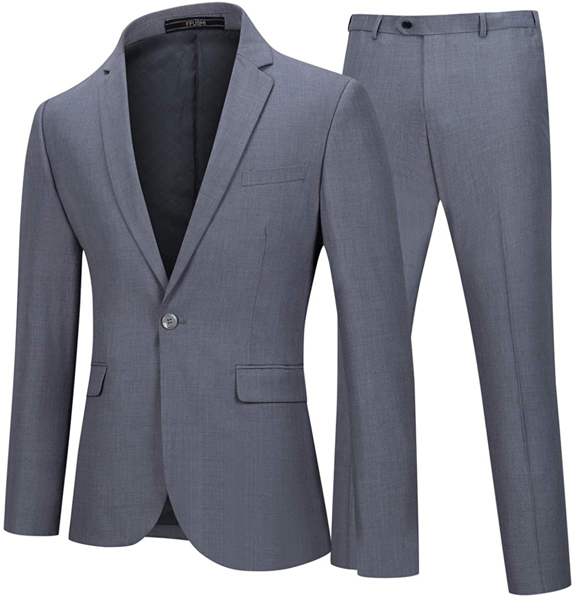 YFFUSHI Mens 2 Piece Suits One Button Formal Slim Fit Solid Color Wedding Tuxedo