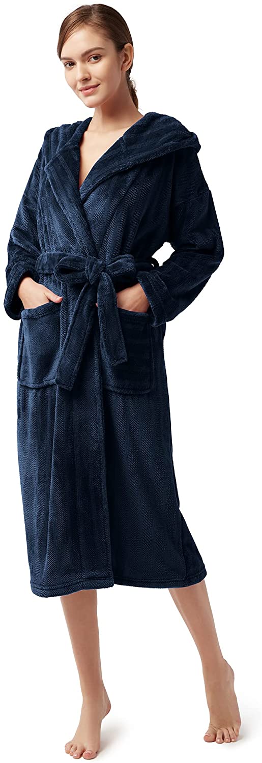 thumbnail 10  - SIORO Womens Plush Robe with Hood, Long Flannel Fleece Bathrobe for women Warm a