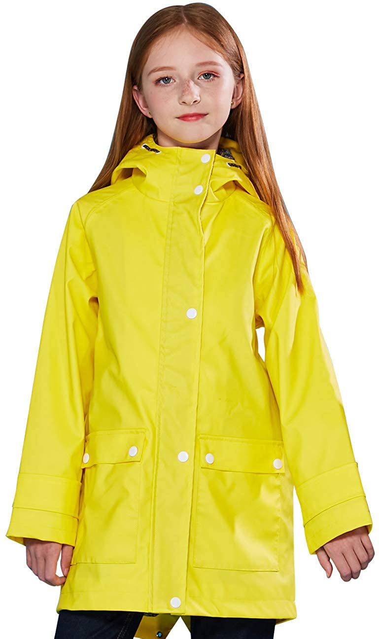 SOLOCOTE Kids Boys Rain Jacket Hooded Windproof Waterproof Shiny Raincoat 80810 White C 7-8Y 