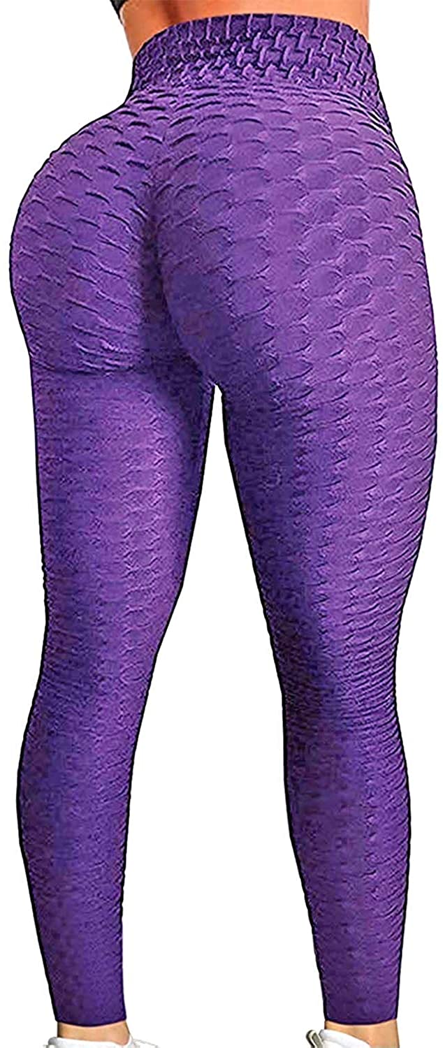FITTOO Womens High Waisted Yoga Pants Tummy Control Scrunched Booty  Leggings Workout Running Butt Lift Textured Tights